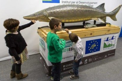 Imagen de archivo de unos niños descubriendo una reproducción de esturión.