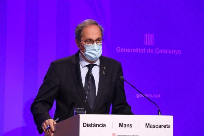 El president de la Generalitat, Quim Torra, en roda de premsa després de la reunió del Consell Executiu