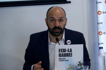 El vicepresidente de Òmnium, Marcel Mauri, durante la rueda de prensa de presentación de la nueva campaña.