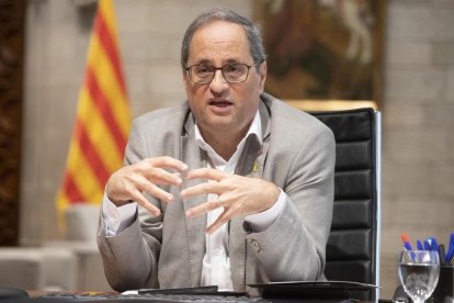 El president del Govern, Quim Torra, reunit telemàticament amb Pedro Sánchez i els presidents autonòmics, des de Palau el 4 de setembre de 2020