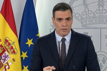 Pedro Sánchez durant la roda de premsa d'aquest dissabte