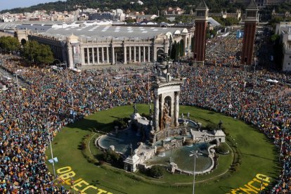 Imagen general de la manifestación de la ANC en la plaza de Espanya el año 2019.