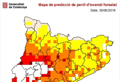 El mapa de risc d'incendi forestal per a aquest diumenge