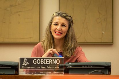 La ministra de Treball, Yolanda Díaz, en una compareixença al Congrés dels Diputats.