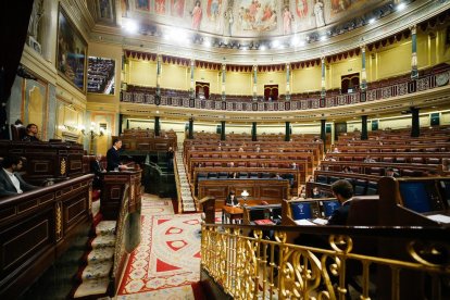 El president del govern espanyol, Pedro Sánchez, durant el debat de la sisena pròrroga de l'estat d'alarma al Congrés.