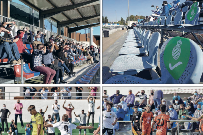 De dalt a baix i d'esquerra a dreta, els camps del Llagostera, Espanyol B, Peña Deportiva i Etzineta.