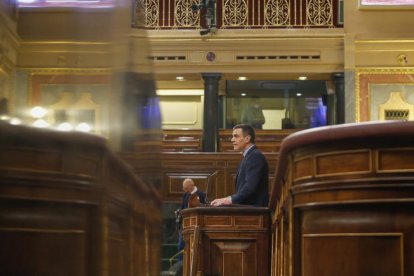 El presidente del gobierno español, Pedro Sánchez, en el Congreso de los Diputados.