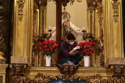 La primera serie de flores ya fue colocada ayer en torno a la virgen.