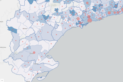 Imagen del mapa que muestra los casos detectados en la demarcación de Tarragona.