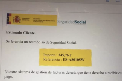 Imagen del correo fraudulento.