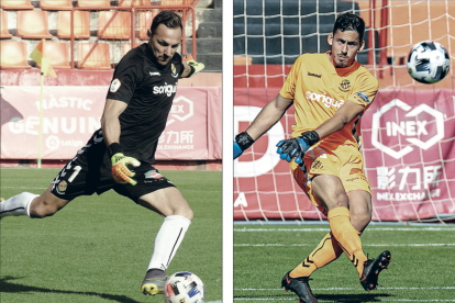 A l'esquerra, Wilfred, durant un partit d'aquesta temporada i, a la dreta, Gonzi, també en una acció amb la samarreta del Nàstic.