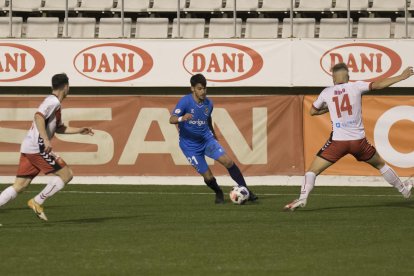 Joan Oriol, durante el partido que el Nàstic disputó en L'Hospitalet este sábado (0-0).