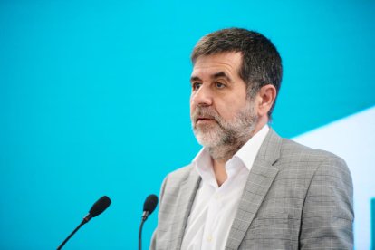 El secretario general de Junts, Jordi Sànchez, en rueda de prensa en la sede de su partido.