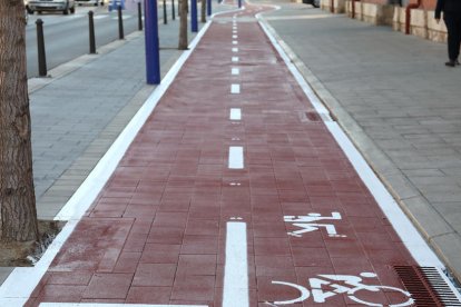 Una imatge d'un carril bici al Moll de Costa, al barri del Serrallo.