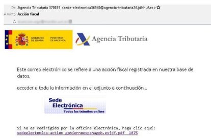 Imagen del correo fraudulento.