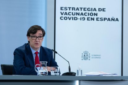 El ministro de Sanidad, Salvador Illa, en una rueda de prensa en Moncloa.