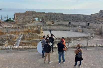 Rodaje del primer capítulo de 'Batalla monumental' en el Anfiteatro de Tarragona.