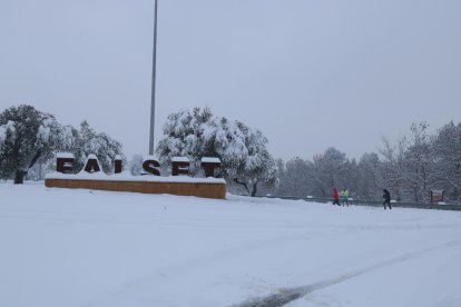 La entrada de Falset toda nevada.