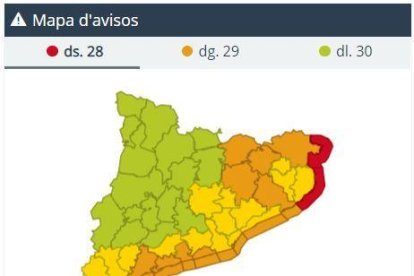 Mapa d'avisos de la passada matinada arreu de Catalunya