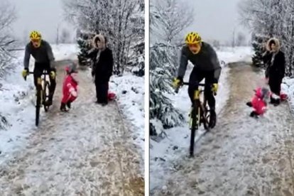 Secuencia del vídeo en el que el ciclista derriba a la niña.