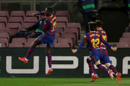 Imatge de la celebració del gol en el darrer partit del FC Barcelona contra el Valladolid.