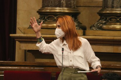 La presidenta del grupo parlamentario de En Comú Podem, Jéssica Albiach, durante la sesión de control en el Gobierno.