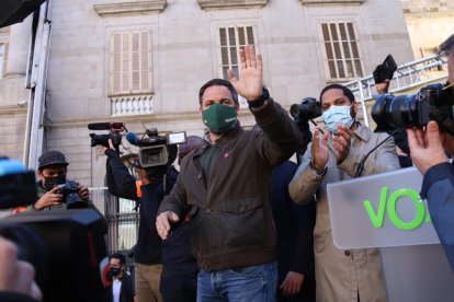 El president de Vox Santiago Abascal en un acte a la plaça Sant Jaume de Barcelona