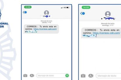 Mostra fotogràfica dels sms maliciosos, facilitada per la Policia Nacional