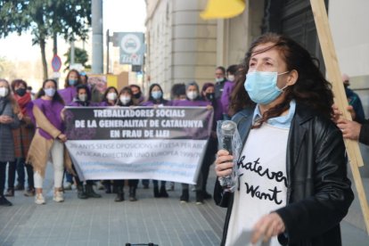 Una manifestació de la Plataforma d'Interins de Catalunya el passat mes de gener a Barcelona.