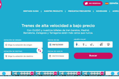 Página web de Ouigo desde donde se pueden comprar los billetes a un precio económico.