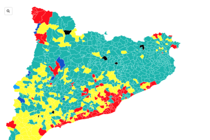 Mapa del partit guanyador per municipi en les eleccions al Parlament de Catalunya del 14 de febrer del 2021.