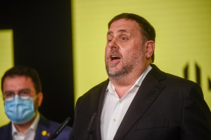 El president d'ERC, Oriol Junqueras, en roda de premsa.