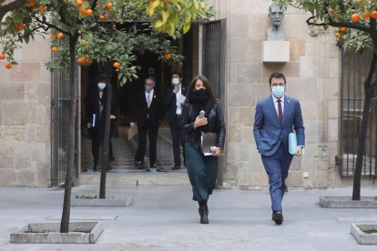 El vicepresident del Govern, Pere Aragonès, i la consellera de la Presidència, Meritxell Budó, en una imatge d'arxiu.