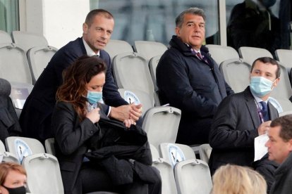 El presidente del Barça, Joan Laporta, durante la final de la Copa de Europa femenina.