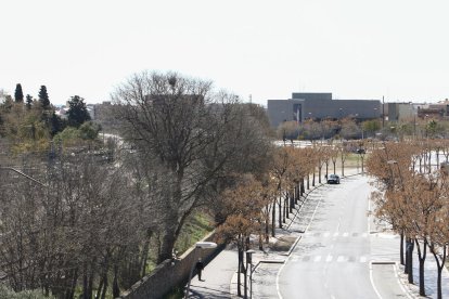 El apeadero va entre la avenida de Josep Pla y la calle de Pedrolo.