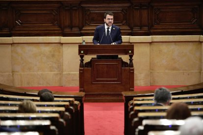 El candidat d'ERC a la investidura, Pere Aragonès, intervenint al Ple del Parlament.