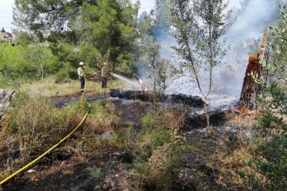 Els Bombers acabant de remullar la zona.