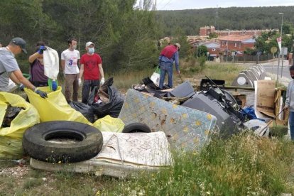 Els voluntaris treballant per netejar el bosc.