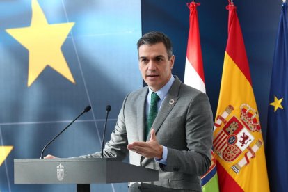 El president del govern espanyol, Pedro Sánchez, en la presentació del pla de recuperació.