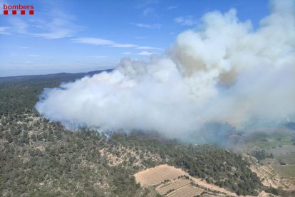 Els Bombers actuen en un incendi a la serra de Senan a la Conca de Barberà