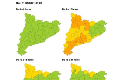 Mapa del risc per vent durant les pròximes hores.