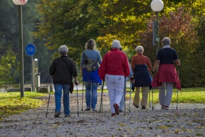 Un grupo de personas practicando la marcha nórdica.