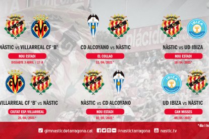 El calendario de competición que tendrá que completar el Nàstic.