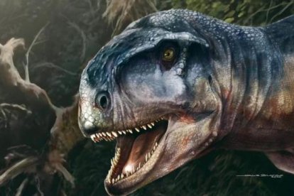 Una recreación artística del dinosaurio 'Llukalkan aliocranianus'.