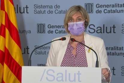 Alba Vergés durante la comparecencia de hoy.