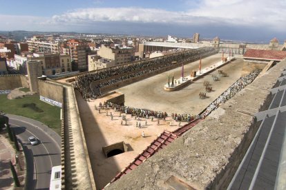 Recreación virtual del Circo romano sobre la actual Tarragona.