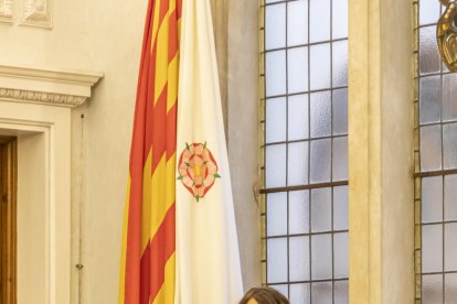 Tània Verge, consellera de Feminismes i Igualtat, durant el pregó que va donar ahir el tret de sortida a les festes de Sant Pere.