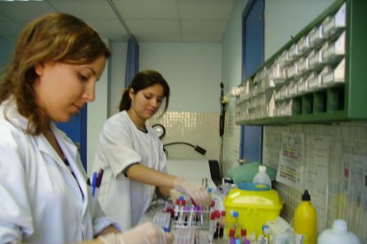 Dos investigadoras de la Unidad de Nutrición Humana de la URV, en el laboratorio.