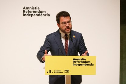 El presidente del Gobierno, Pere Aragonès, durante el consejo nacional extraordinario de ERC.