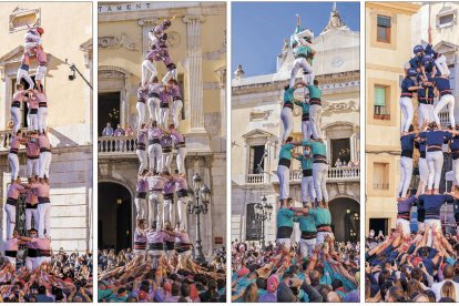 De izquierda a derecha, el 3 de 8 de los Niños, el 4 de 8 de la Pandilla Joven, el 3 de 7 de los Castelleros de Sant Pere y Santo Pablo y el 5 de 6 de los Niños del Serrallo.